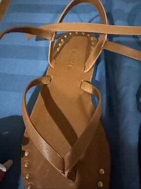 Steve Madden Brown Strappy Flat Sandals with Studs